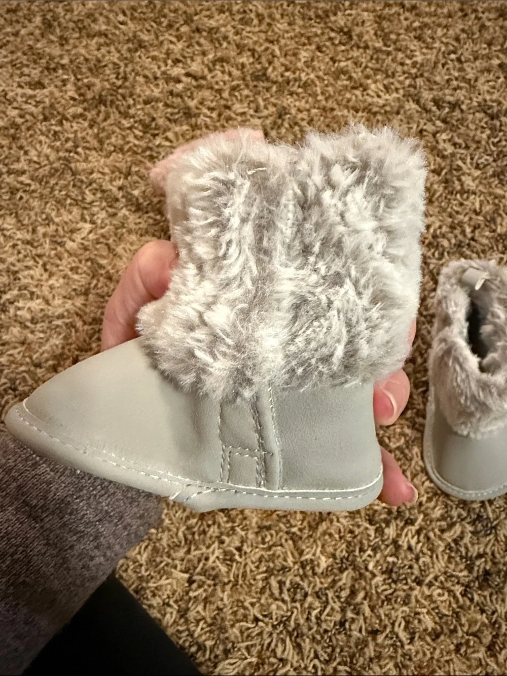 3-6 months baby boots Pink & Gray Faux Fur